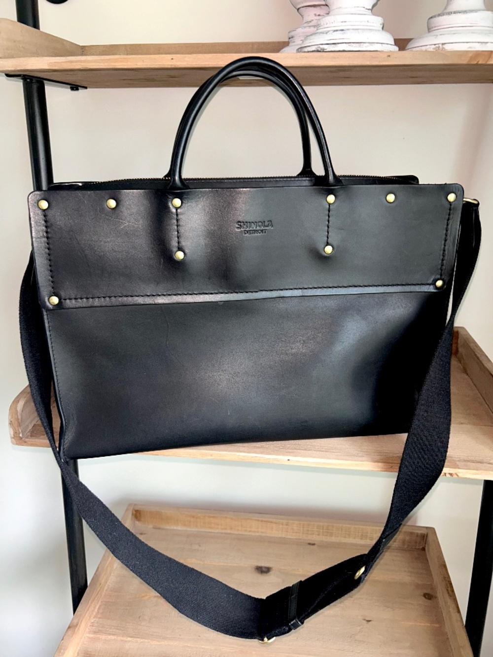 Shinola “The Day Satchel” Black leather Bag
